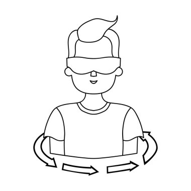 Anahat stili beyaz arka plan üzerinde izole sanal gerçeklik simgesinde Player'da dönüşü. Sanal gerçeklik sembol stok vektör çizim.