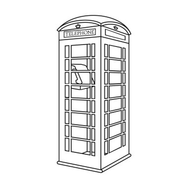 Kırmızı telefon kabin simgesi beyaz arka plan üzerinde izole anahat tarzı. İngiltere'de ülke sembol stok vektör çizim.