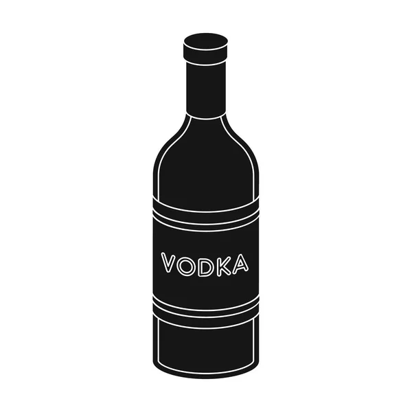 Glass bottle of vodka icon in black style isolated on white background. Russian country symbol stock vector illustration. — Stock Vector