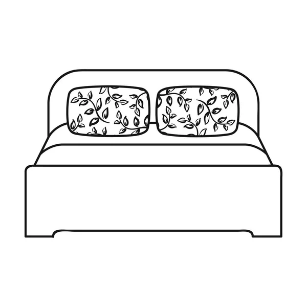 Houten tweepersoonsbed pictogram in kaderstijl geïsoleerd op een witte achtergrond. Meubels en home interieur symbool voorraad vector illustratie. — Stockvector