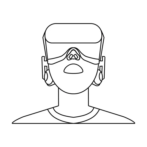 Giocatore con icona headoutline realtà virtuale in stile contorno isolato su sfondo bianco. Simbolo realtà virtuale stock illustrazione vettoriale . — Vettoriale Stock