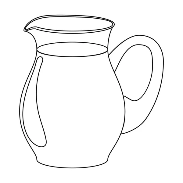 Brocca di vetro di icona del latte in stile contorno isolato su sfondo bianco. Illustrazione vettoriale del prodotto a base di latte e del simbolo dolce . — Vettoriale Stock