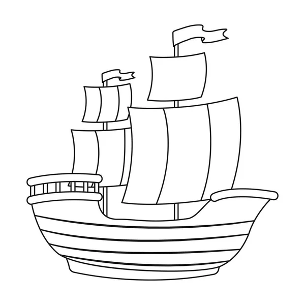 Pirate ship icon in outline style isolated on white background. Pirates symbol stock vector illustration. — Stock Vector