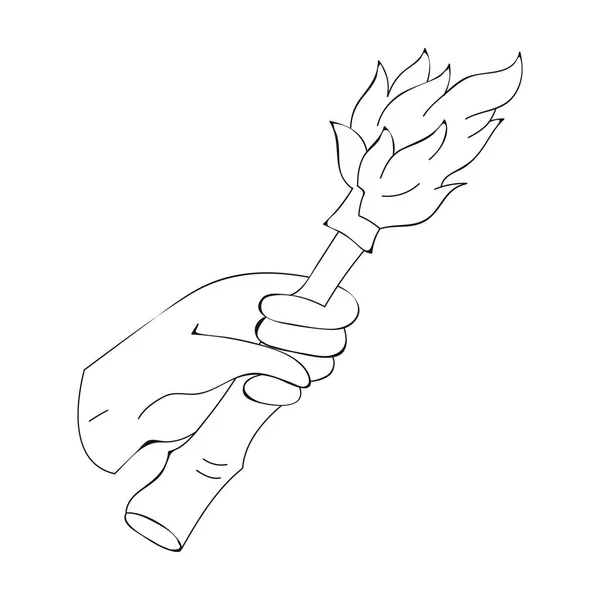 Égő fáklyát a kéz ikon a vázlat stílusában elszigetelt fehér background. Stone age szimbólum vektor stock illusztráció. — Stock Vector