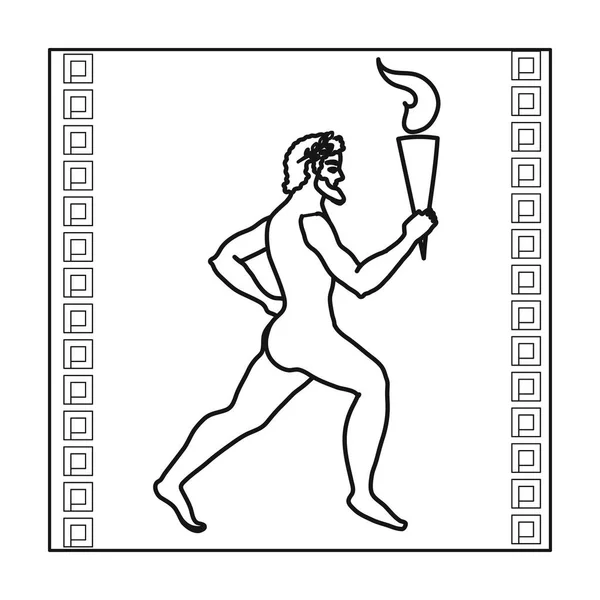 Athlète avec icône de feu olympique dans le style de contour isolé sur fond blanc. Grèce symbole illustration vectorielle de stock . — Image vectorielle