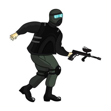 Paintball oyuncu simgesi beyaz arka plan üzerinde izole karikatür tarzı. Paintball sembol stok vektör çizim.