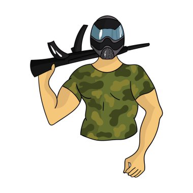 Paintball oyuncu simgesi beyaz arka plan üzerinde izole karikatür tarzı. Paintball sembol stok vektör çizim.