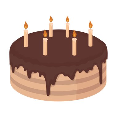 Beyaz arka plan üzerinde izole karikatür tarzı çikolatalı kek simgesini. Kek sembol stok vektör çizim.