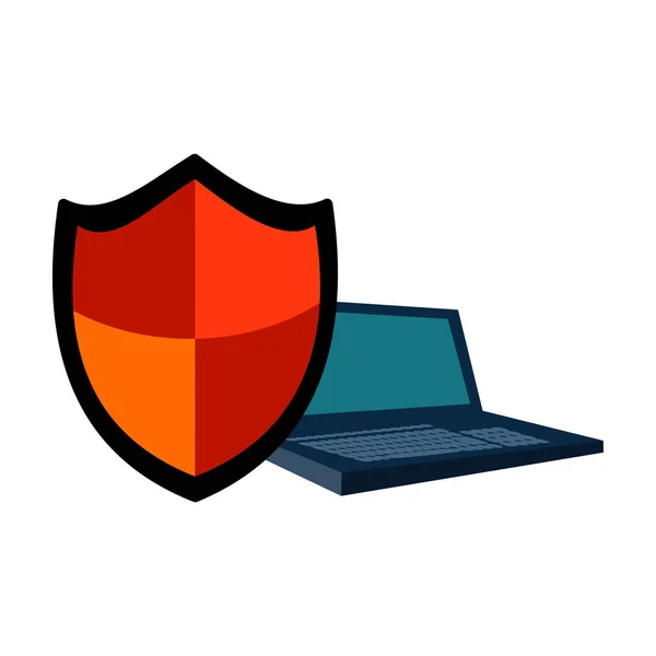 Sicurezza dei dati dell'icona del computer portatile in stile cartone animato isolato su sfondo bianco. Hacker e hacking simbolo stock vettoriale illustrazione . — Vettoriale Stock