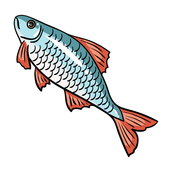 Icono de pescado en estilo de dibujos animados aislado sobre fondo blanco. Símbolo de pesca stock vector ilustración . — Vector de stock