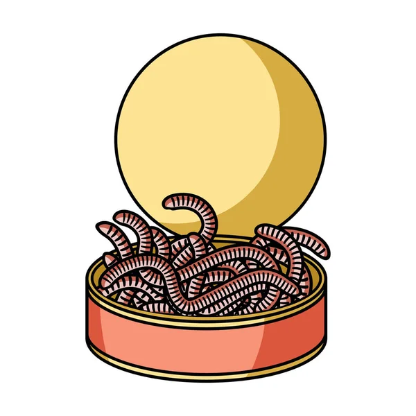 Tincan vol wormen pictogram in cartoon stijl geïsoleerd op een witte achtergrond. Visserij symbool voorraad vectorillustratie. — Stockvector