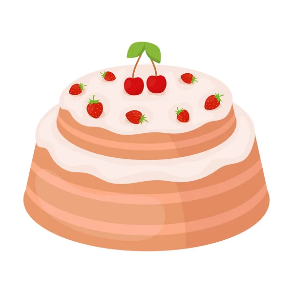 漫画のスタイルの白い背景で隔離のアイコンを桜のケーキ。ケーキ シンボル株式ベクトル図. — ストックベクタ