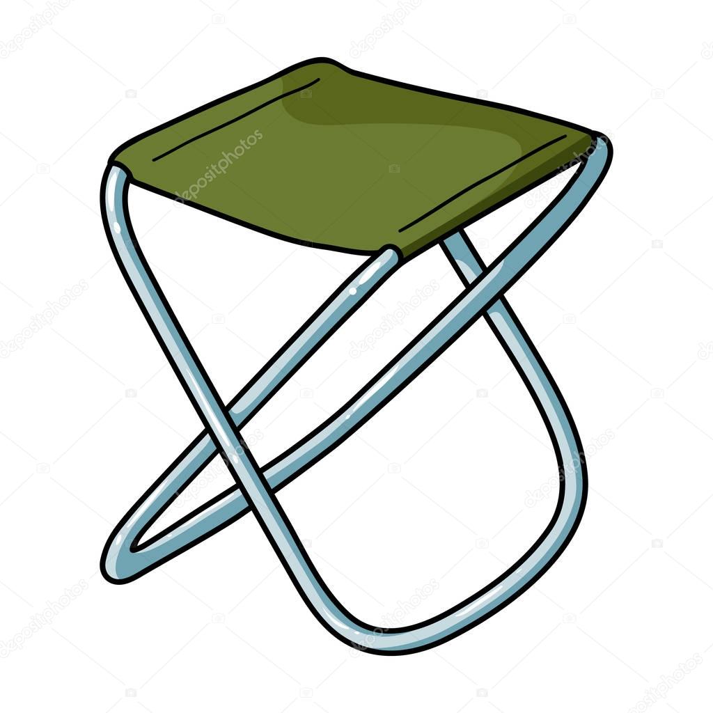 Folding stool icon in cartoon style isolated on white background. Fishing symbol stock vector illustration.