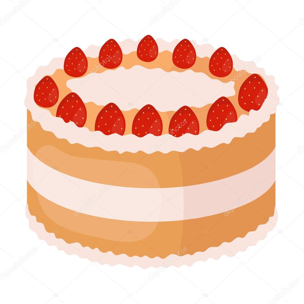 Strawberry cake icon in cartoon style isolated on white background