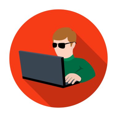 Bilgisayar hacker simgesini düz stil beyaz arka plan üzerinde izole. Bilgisayar korsanları ve sembol stok kesmek illüstrasyon vektör.