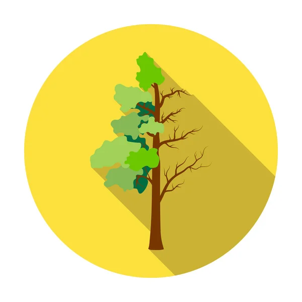 Δέντρο μισό γεμάτο πράσινο φύλλο και μισή ξηρά εικονίδιο στην επίπεδη στυλ που απομονώνονται σε λευκό φόντο. Βιο και οικολογία εικονογράφηση διάνυσμα απόθεμα σύμβολο. — Διανυσματικό Αρχείο