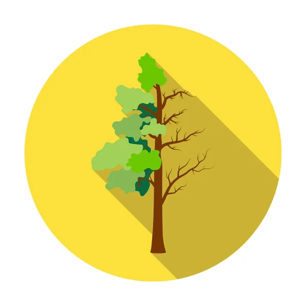 Arbre à moitié plein de feuilles vertes et à moitié sec icône dans un style plat isolé sur fond blanc. Bio et écologie symbole illustration vectorielle de stock . — Image vectorielle