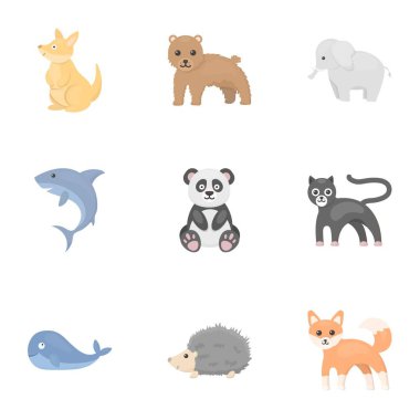 Hayvanlar karikatür tarzı simgeleri ayarlayın. Büyük hayvanlar topluluğu sembol stok illüstrasyon vektör