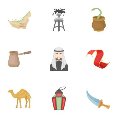 Arap Emirlikleri karikatür tarzı simgeleri ayarlayın. Arap Emirlikleri büyük toplama sembol stok illüstrasyon vektör