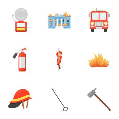İtfaiye karikatür tarzı simgeleri ayarlayın. İtfaiye vektör simge stok çizim büyük toplama