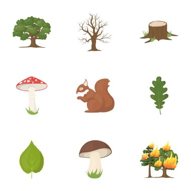 Orman karikatür tarzı simgeleri ayarlayın. Orman vektör simge stok çizim büyük toplama