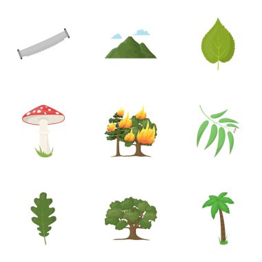 Orman karikatür tarzı simgeleri ayarlayın. Orman vektör simge stok çizim büyük toplama
