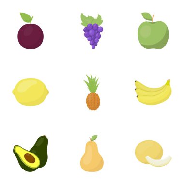 Meyve karikatür tarzı simgeleri ayarlayın. Meyvelerin büyük koleksiyonu sembol stok illüstrasyon vektör