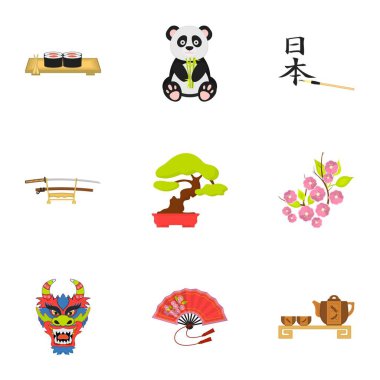 Japonya karikatür tarzı simgeleri ayarlayın. Japonya vektör simge stok çizim büyük toplama