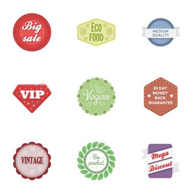 Etiket karikatür tarzı simgeleri ayarlayın. Etiket vektör simge stok çizim büyük toplama