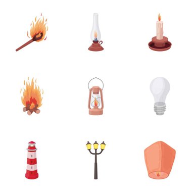 Işık kaynağı simgeleri karikatür tarzı ayarlayın. Işık kaynağının vektör simge stok çizim büyük toplama