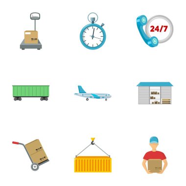 Karikatür tarzı lojistik set simgeler. Lojistik vektör simge stok çizim büyük toplama