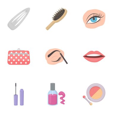 Karikatür tarzı set simgeleri oluşturur. Büyük vektör simge stok illüstrasyon makyaj koleksiyonu