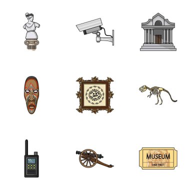 Müze karikatür tarzı simgeleri ayarlayın. Müze vektör simge stok çizim büyük toplama