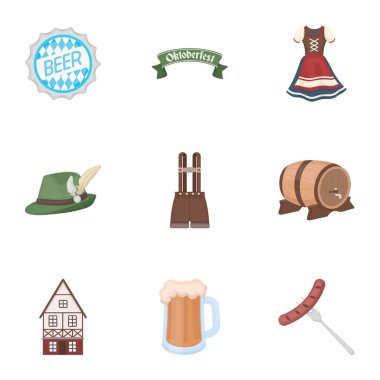 Oktoberfest karikatür tarzı simgeleri ayarlayın. Oktoberfest vektör simge stok çizim büyük toplama