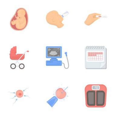 Gebelik karikatür tarzı simgeleri ayarlayın. Gebelik vektör simge stok çizim büyük toplama