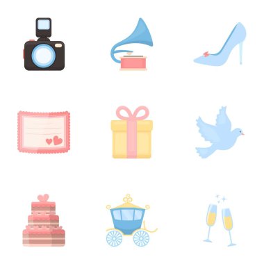 Set simgeleri karikatür tarzı ayıklayacaktır. Düğün vektör simge stok çizim büyük toplama