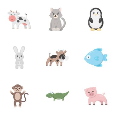 Hayvanlar karikatür tarzı simgeleri ayarlayın. Büyük hayvanlar topluluğu sembol stok illüstrasyon vektör