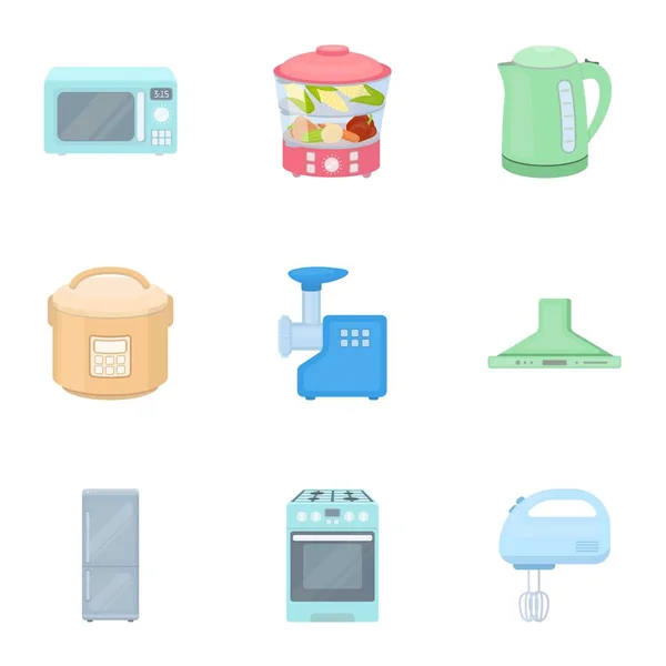 Los electrodomésticos establecen iconos en estilo de dibujos animados. Gran colección de electrodomésticos vector símbolo stock ilustración — Vector de stock