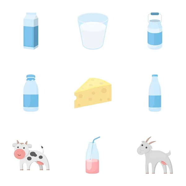 La leche establece iconos en estilo de dibujos animados. Gran colección de la leche vector símbolo stock ilustración — Archivo Imágenes Vectoriales