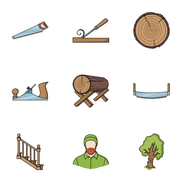 Sawmil y madera establecen iconos en estilo de dibujos animados. Gran colección de aserradero y madera vector símbolo stock ilustración — Vector de stock