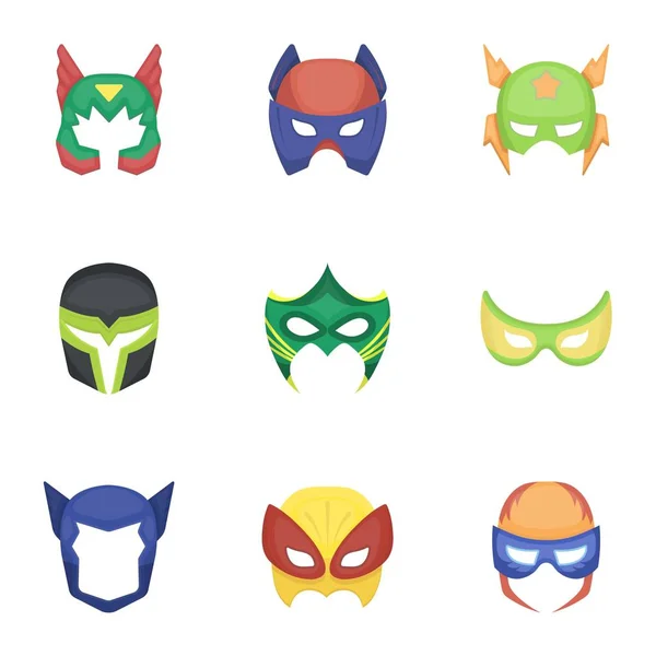 Máscara de super-herói definir ícones em estilo cartoon. Grande coleção de super-herói máscara vetor símbolo estoque ilustração — Vetor de Stock