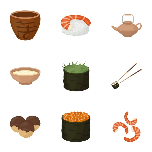 Sushi ustawić ikony w stylu cartoon. Duży zbiór ilustracji sushi wektor symbol — Wektor stockowy