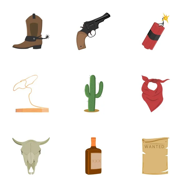 Wild West definir ícones em estilo cartoon. Grande coleção de ilustração de estoque de símbolo de vetor oeste selvagem —  Vetores de Stock