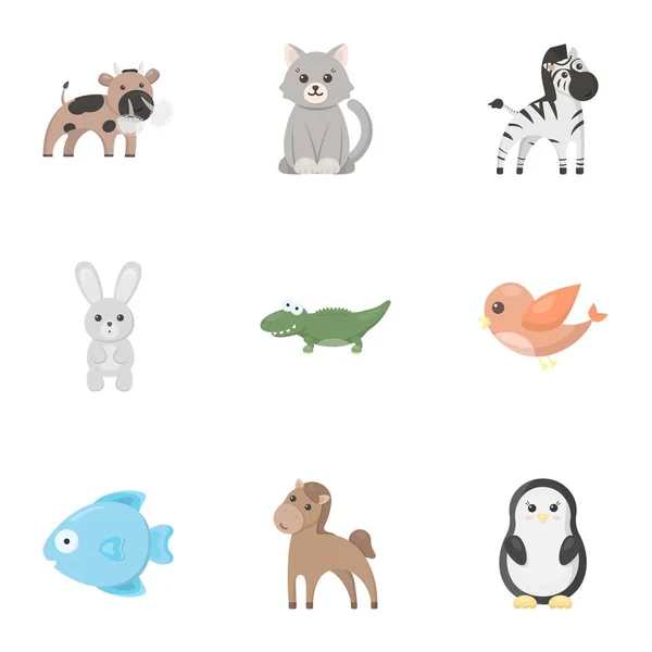 Animaux mis icônes dans le style de dessin animé. Grande collection d'animaux symbole vectoriel illustration de stock — Image vectorielle