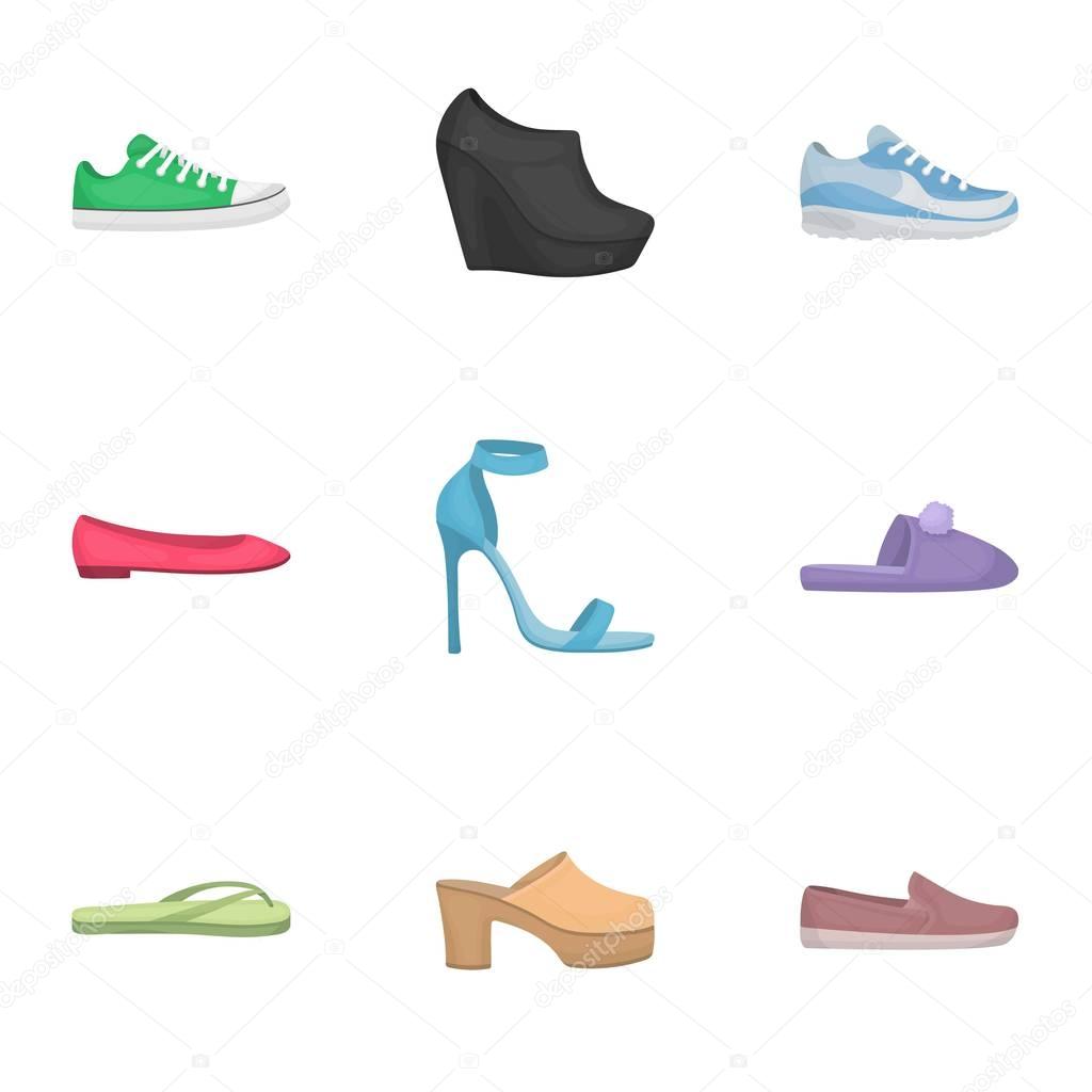 Shoes set icons in cartoon style. Big collection of shoes vector symbol stock
