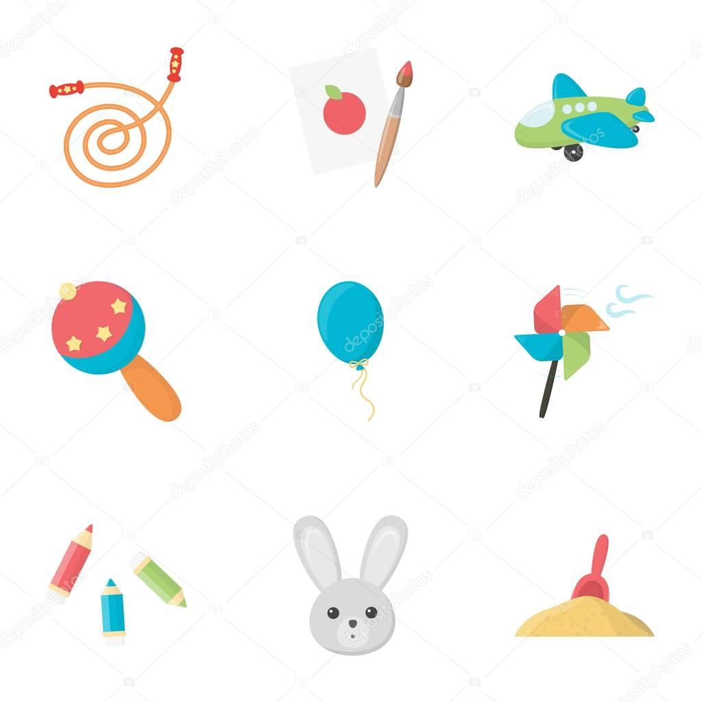 Toys set icons in cartoon style. Big collection of toys vector symbol stock