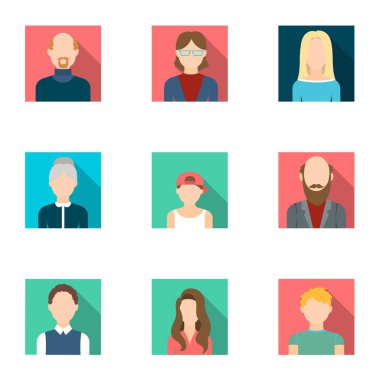 Avatar simgeleri düz stil ayarlayın. Avatar vektör simge stok çizim büyük toplama