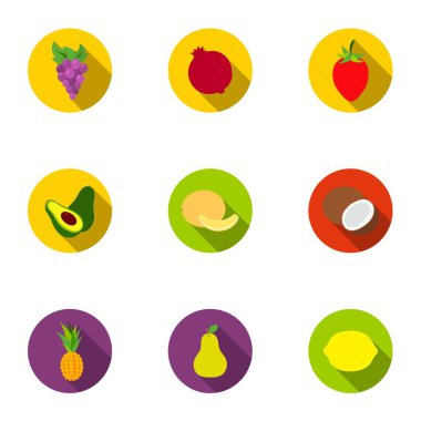 Meyve simgeler düz stil ayarlayın. Meyvelerin büyük koleksiyonu sembol stok illüstrasyon vektör