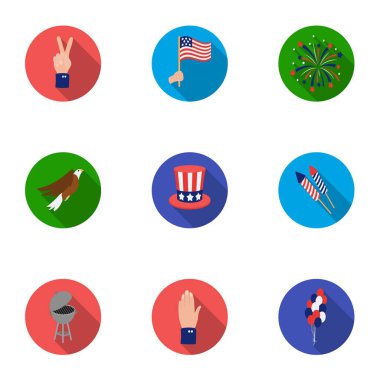 Vatansever gün içinde düz stil Icons set. Vatansever gün vektör simge stok çizim büyük toplama