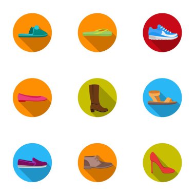 Ayakkabı içinde düz stil Icons set. Büyük koleksiyonu ayakkabı sembol stok illüstrasyon vektör